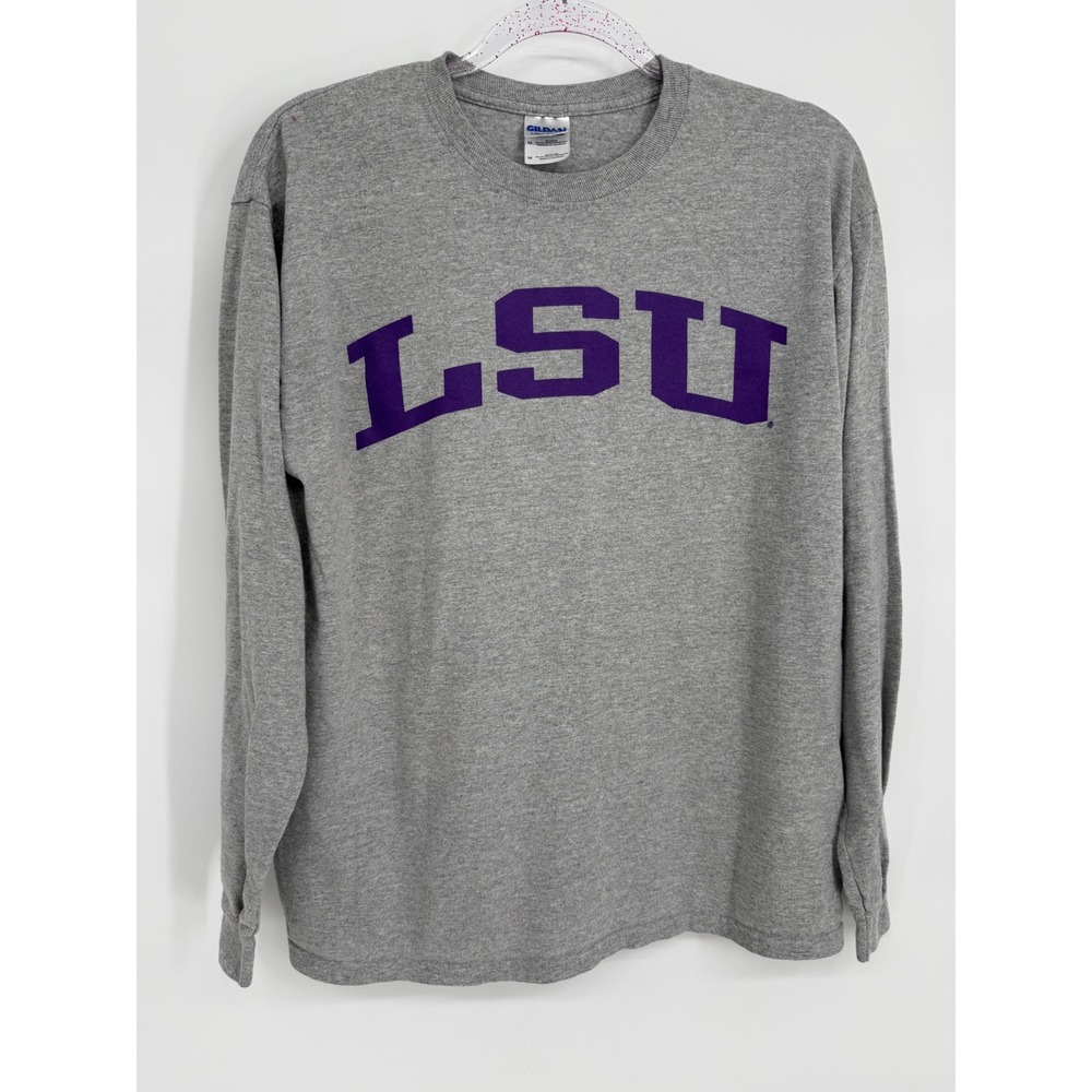 LSU Tigers Gildan Ultra Cotton Long Sleeve T-Shirt‎ Gray Purple Mens Sz M